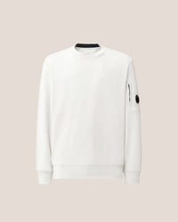 CP COMPANY SWEATER DIAGONAL RAISED FLEECH CREWNECK LENS OFF WHITE