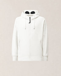 CP COMPANY JOGGING TOP DIAGONAL RAISED FLEECE GOGGLE ZIP OFF WHITE
